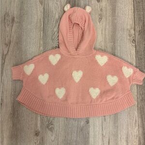Baby Gap 12-18 Months Pink And White Heart Hooded Poncho